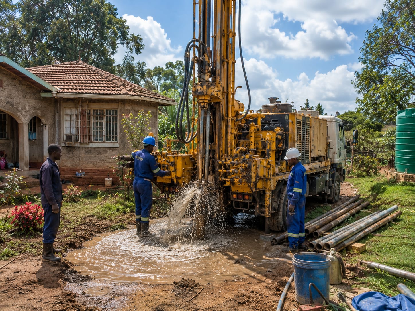 Borehole drilling rig at a residential property