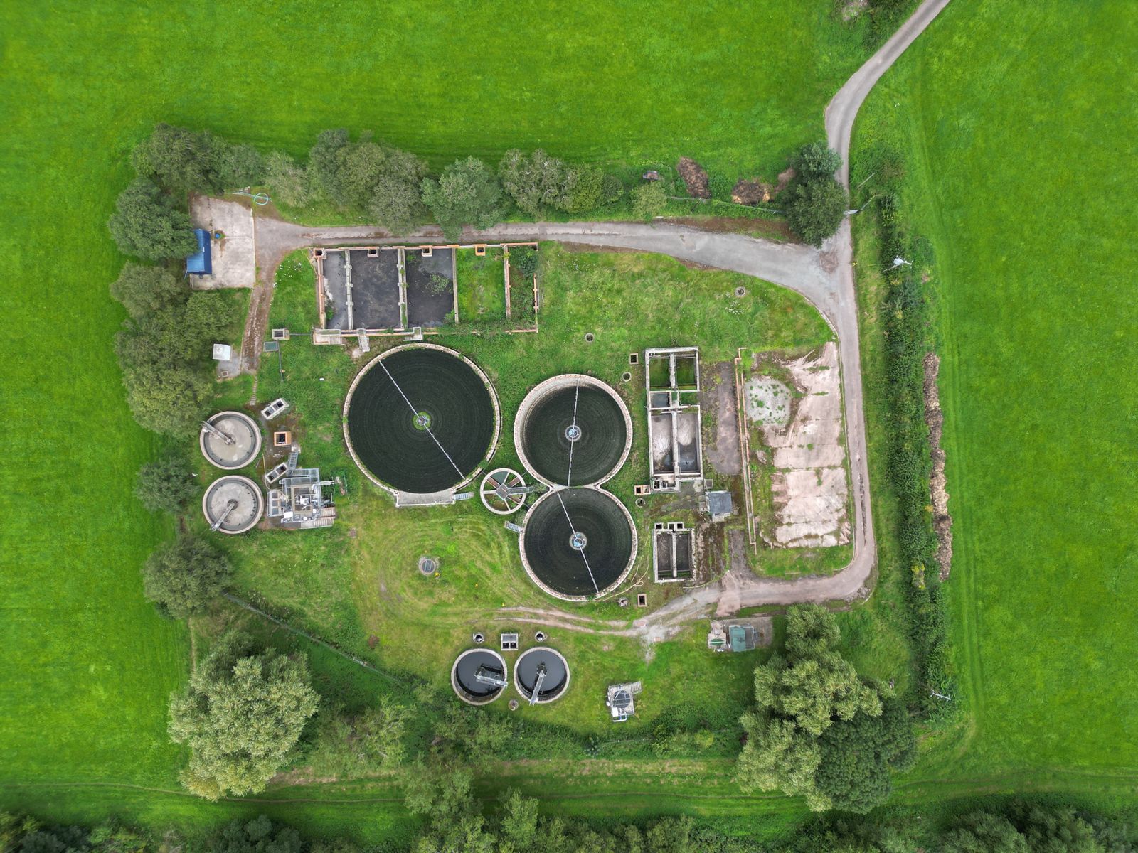 Aerial view of a sewer treatment plant